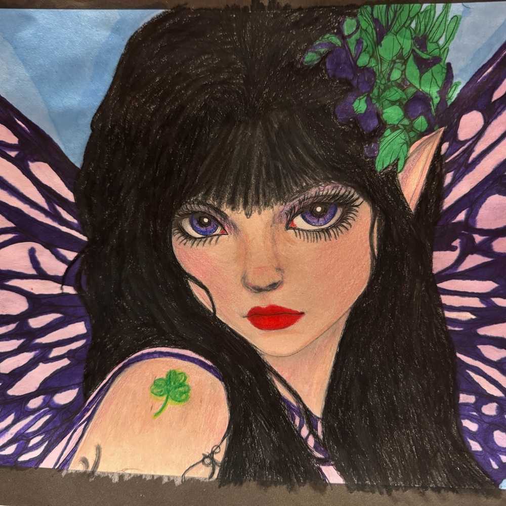 Enchanted Fairy Art Print with Purple and Green Accents